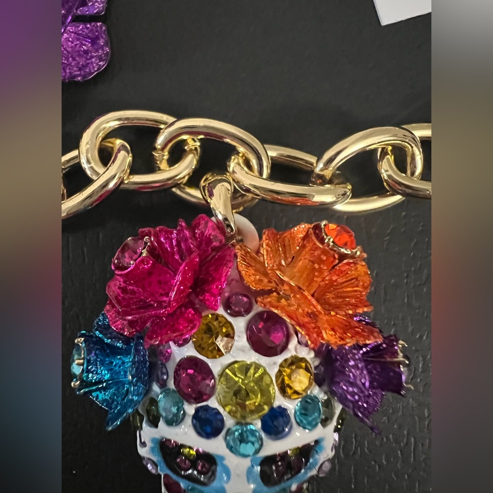 Betsey Johnson Gold Skull Pendant Necklace with Multicolor Accents - Picture 11 of 16